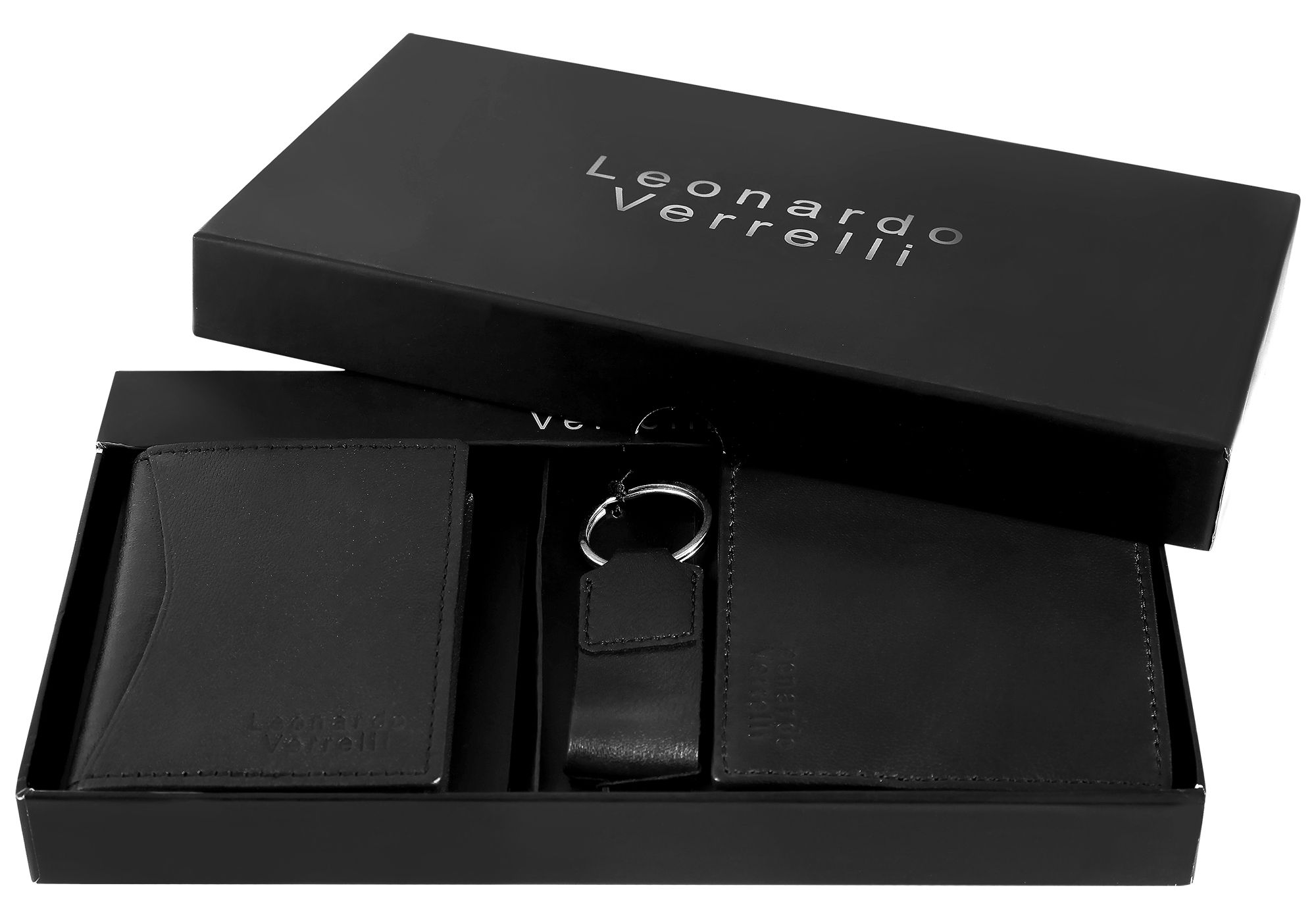 Leonardo Verrelli Geschenkset mit Geldbörse, Schlüsselanhänger und Kreditkartenmäppchen, schwarz