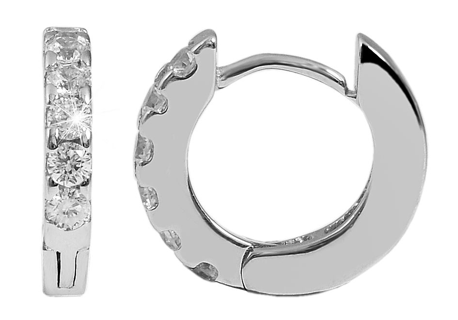 925/- Echt Silber Klapp-Creolen "Claire" mit weißen Zirkoniasteinen, 925/rhodiniert