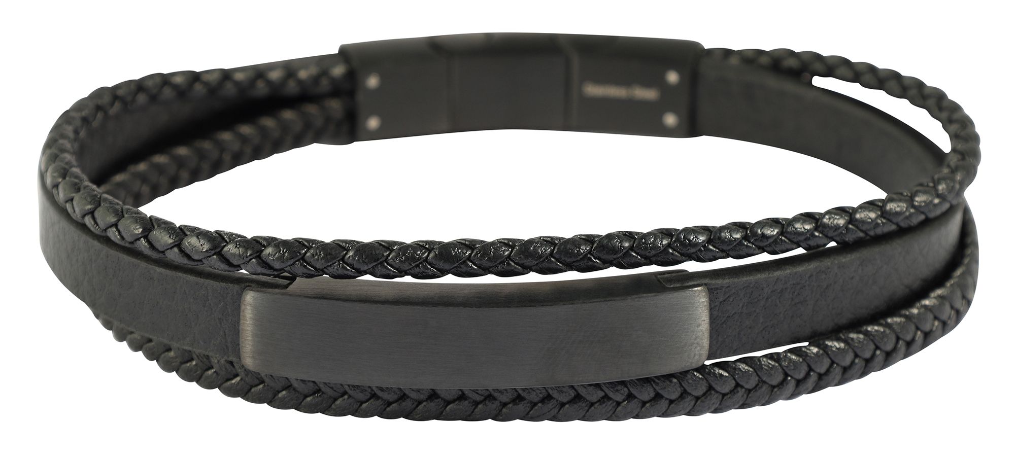 "Romeo" Armband aus Lederimitat mit Edelstahlelementen, 19cm