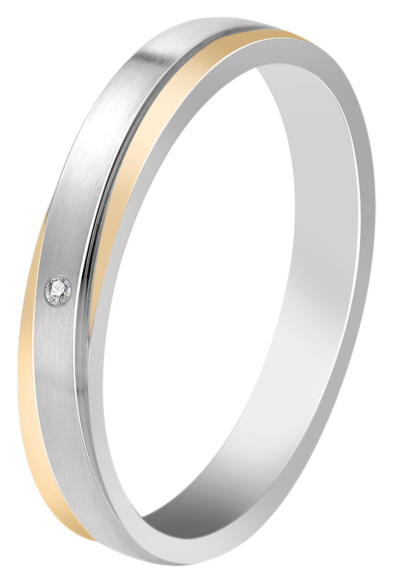 Akzent Damen-Partnerring, Edelstahl, Similibesatz, bicolor, Gr. 56