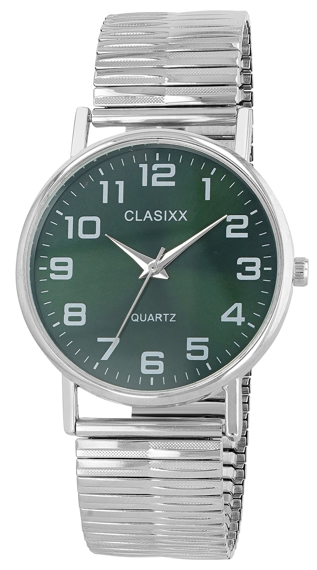 CLASIXX Herrenuhr mit Edelstahlzugarmband, silberfarben/ grün
