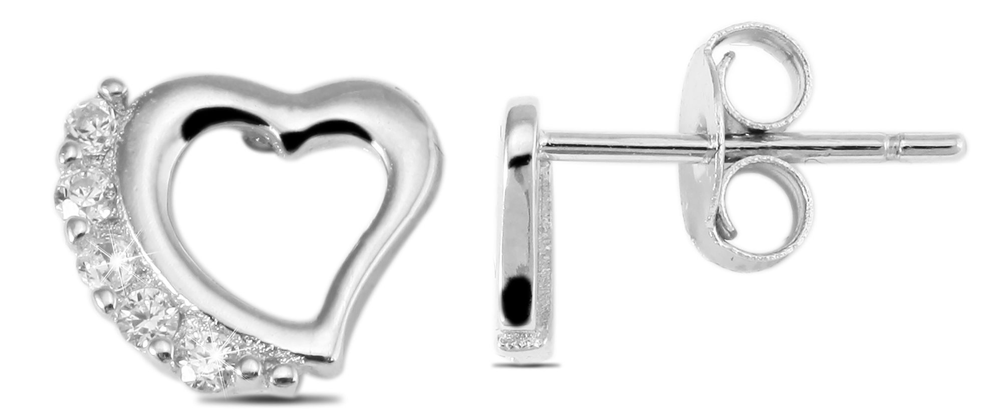 925/- Echt Silber Ohrstecker "Lene" Herz mit Zirkoniasteinen, 925/rhodiniert