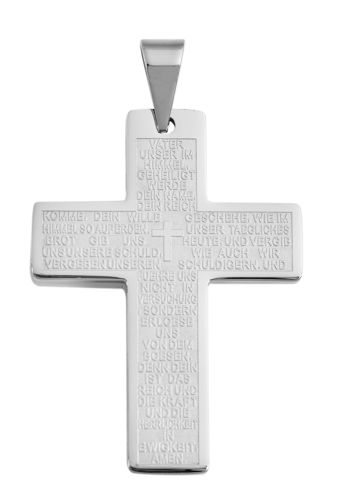 Akzent Edelstahlanhänger, Kreuz mit Vaterunser, silberfarbig