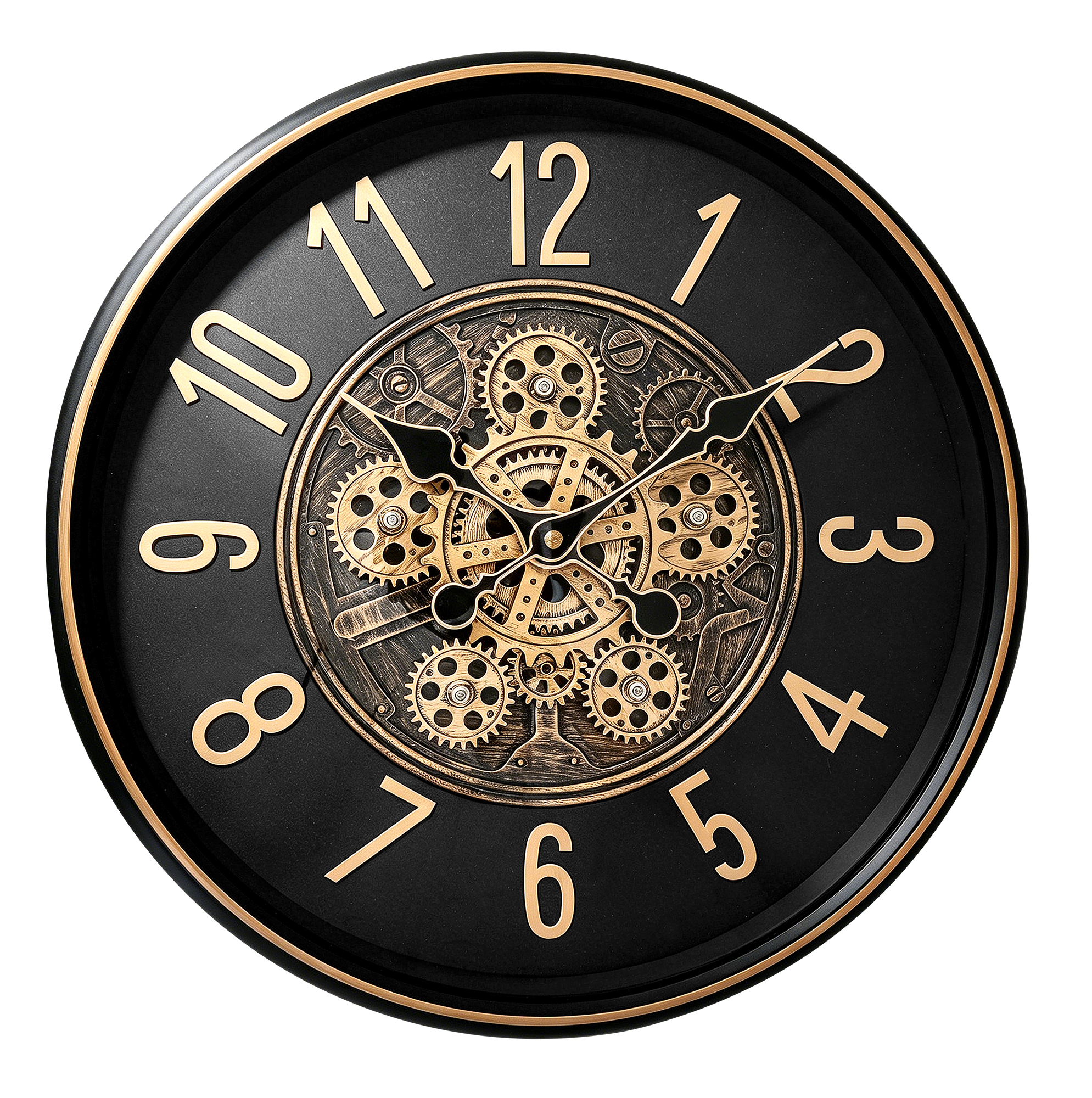 Skelett-Wanduhr im Industrial-Vintage-Look, Ø 41 cm, schwarz (goldfarbene Details)