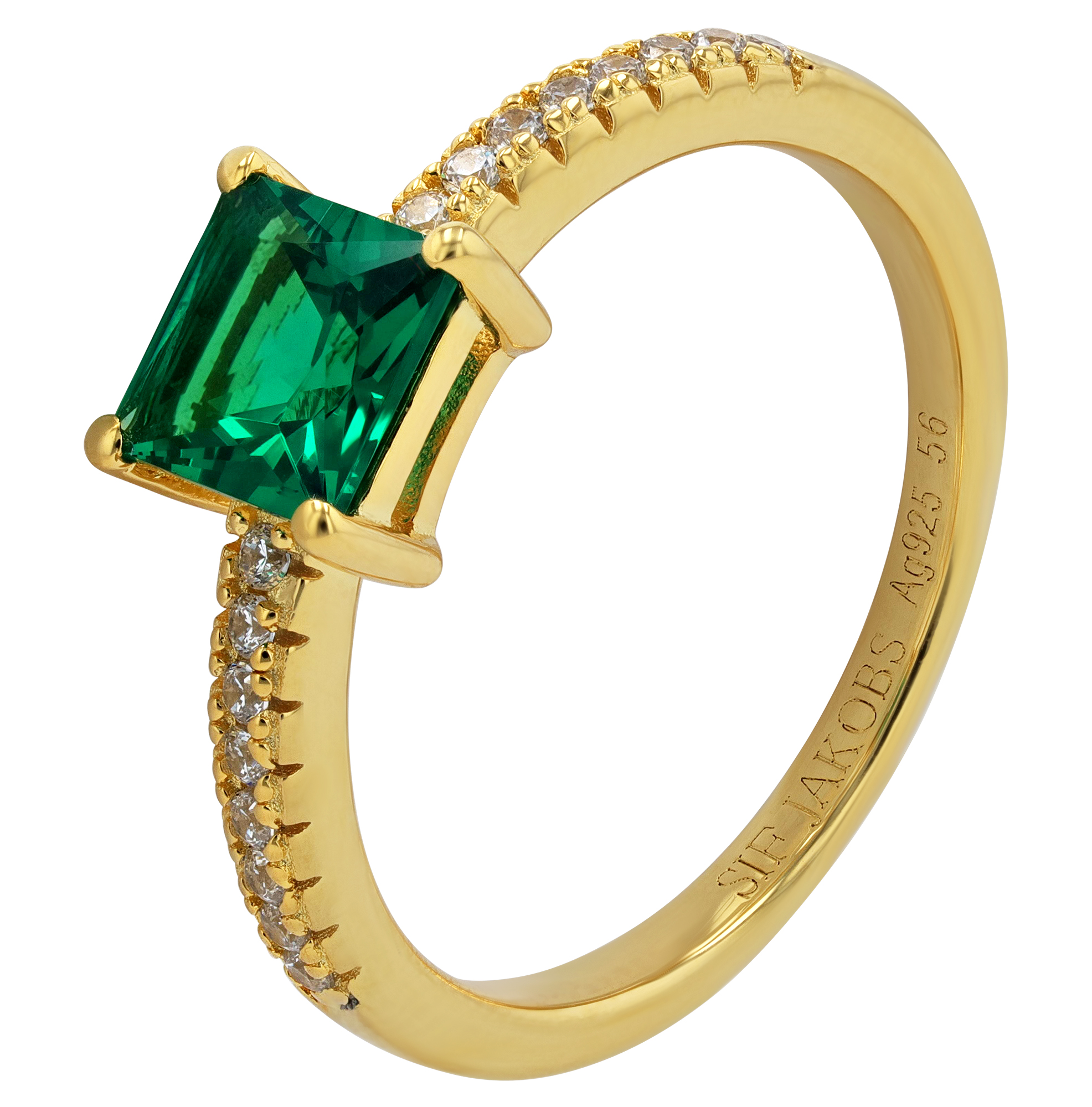 Sif Jakobs Jewellery 925/- Echt Silber Ring "Ellera Quadratto", Gr 54, Zirkonia (grün), vergoldet