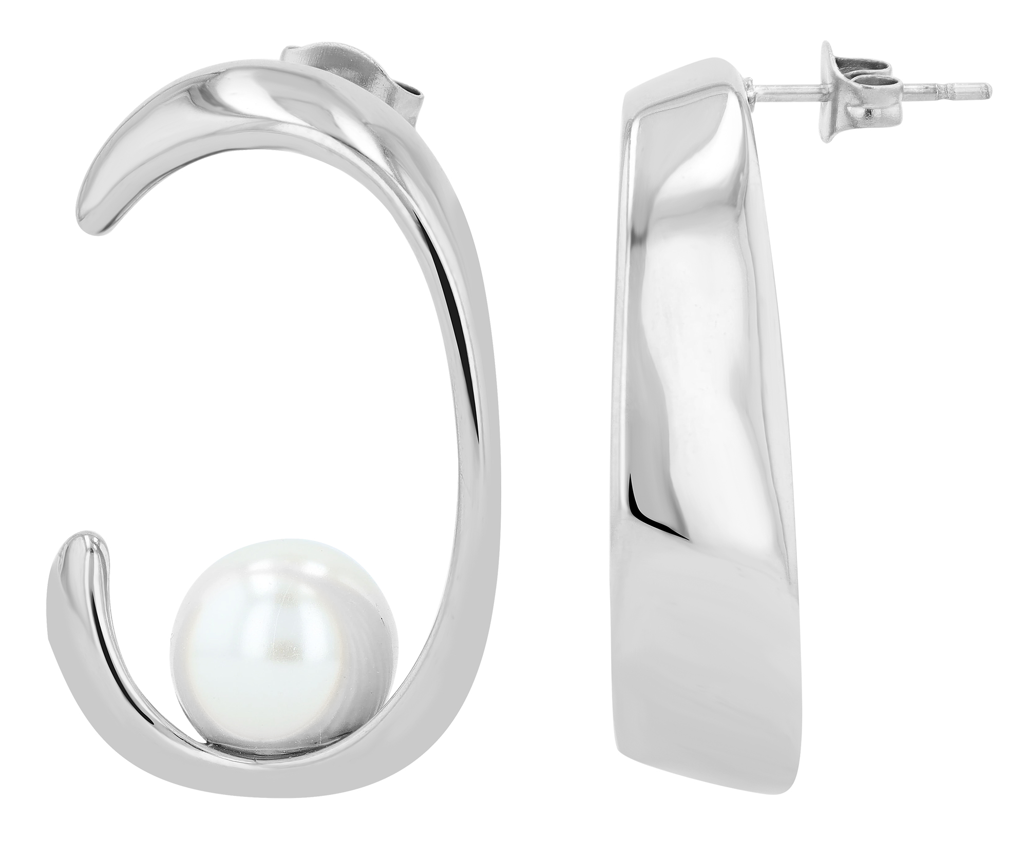 "Valerie" Edelstahl Halbcreole, geschwungen mit Perle, silberfarben