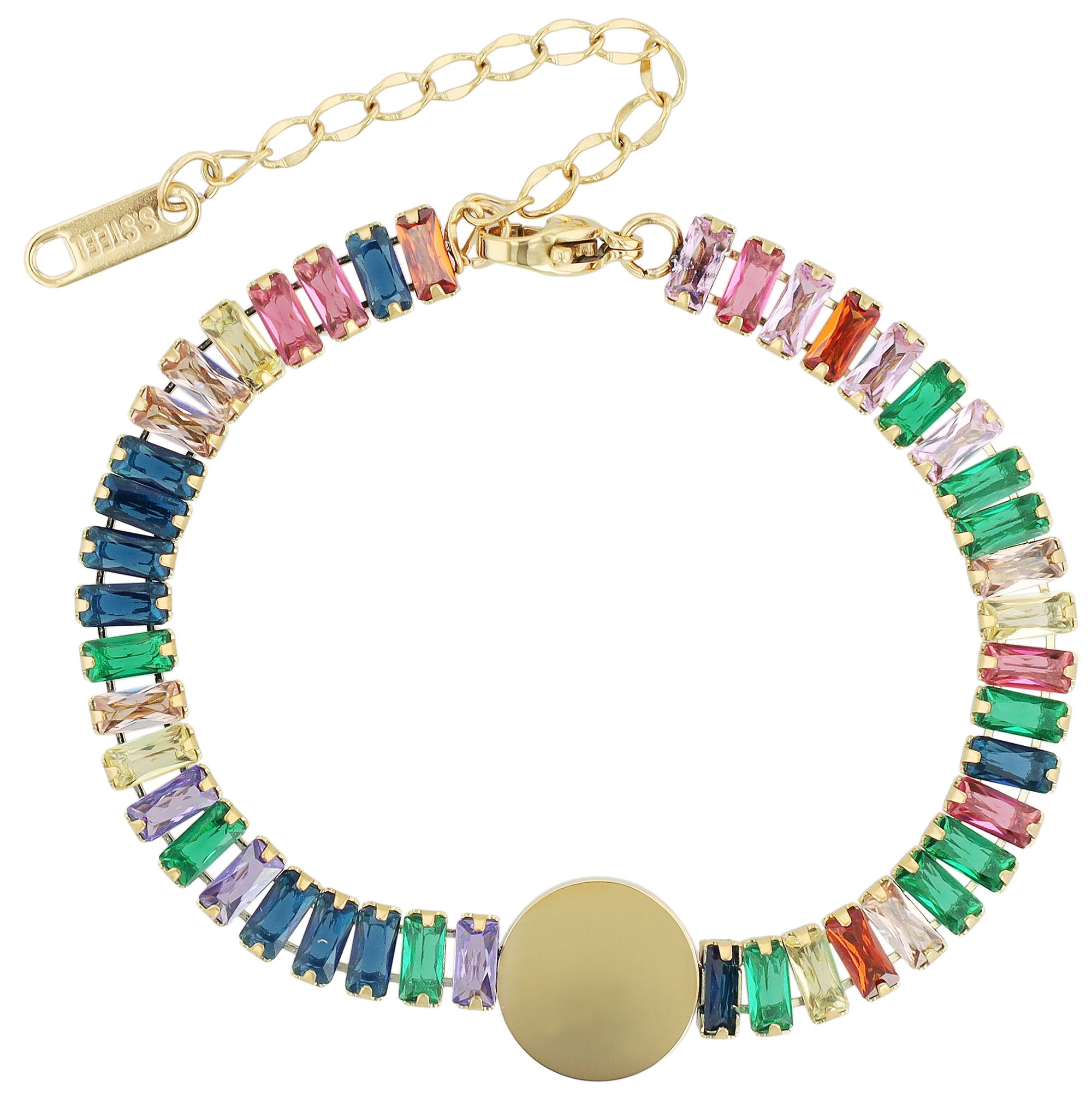 Akzent Armband "Alexa", Edelstahl & Zirkoniasteine, Gravurplatte, goldfarben