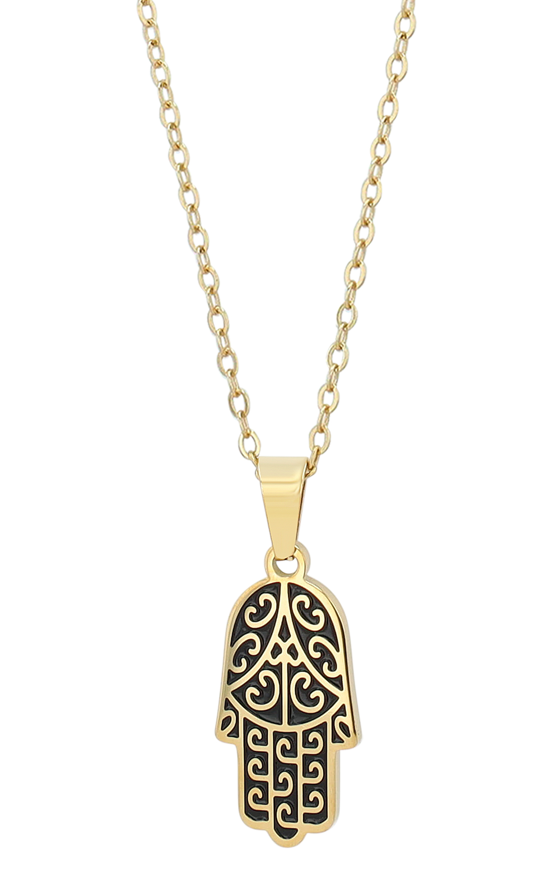 "Fatimas Hand" Edelstahlkette mit Anhänger, 45 cm, goldfarben