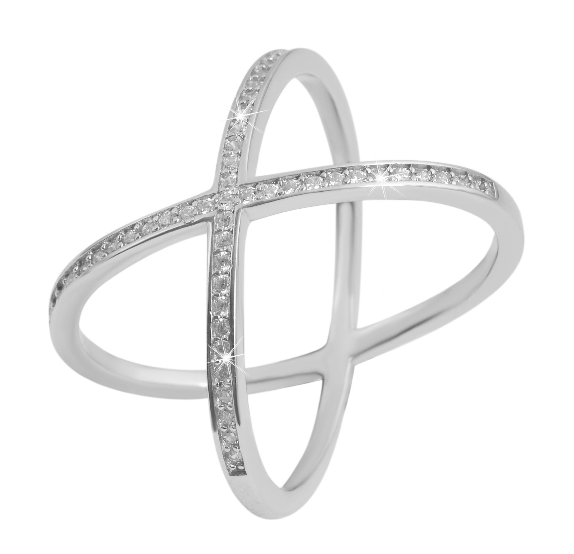 925 Echt Silber Ring, Zirkoniabesatz, 925/rhodiniert, Gr. 54
