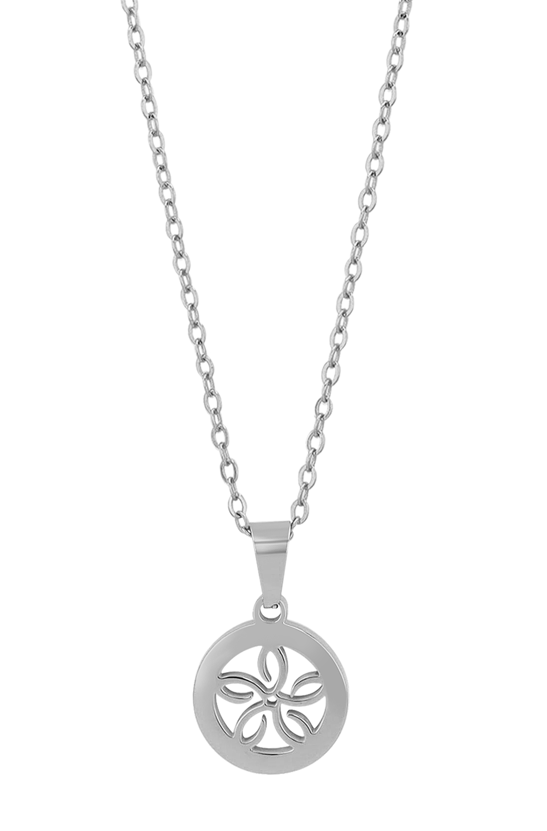 "Kodi" Edelstahl Kette mit Anhänger - Blume, 45 cm, silberfarben