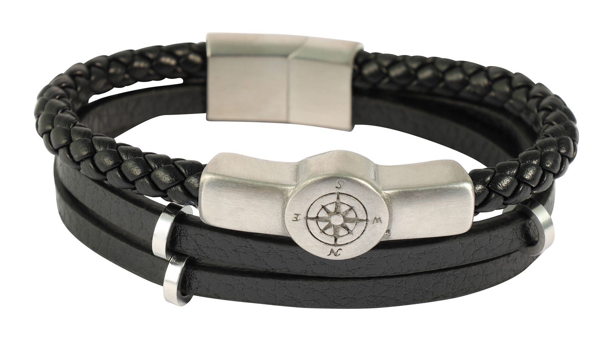 "Marin" - Kompass, 17 cm, Armband aus Lederimitat, VE-4