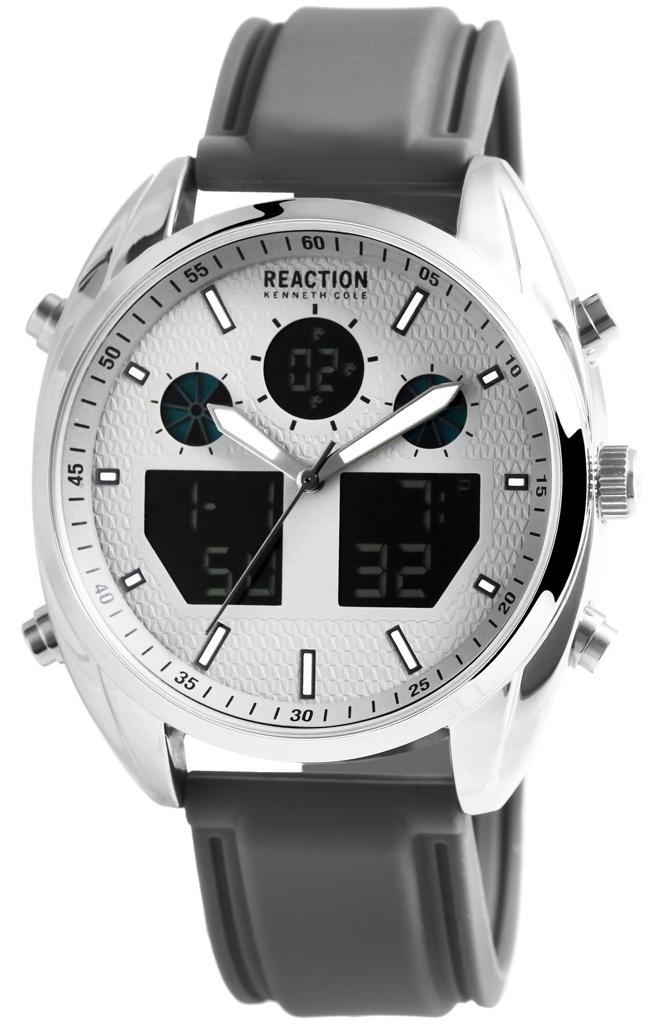 Kenneth Cole Reaction Analog-Digital Herrenuhr, silberfarben/grau