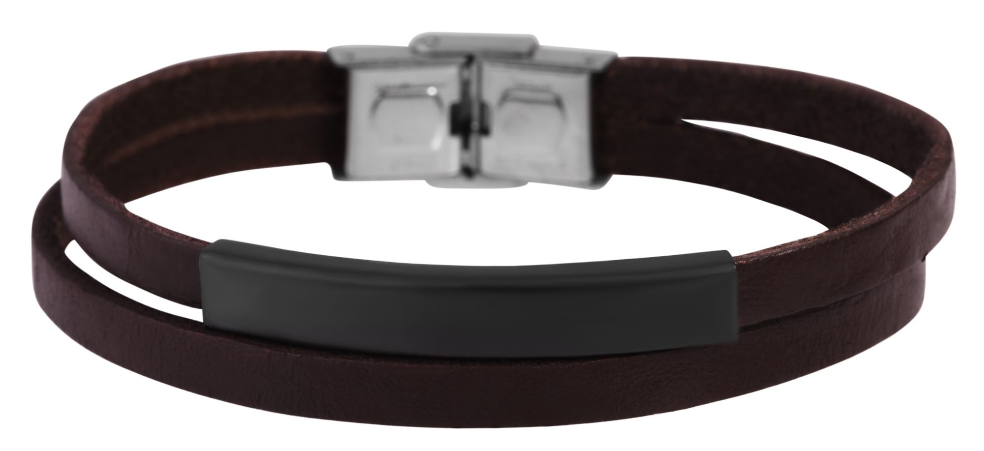 Akzent Echtlederarmband mit Edelstahlgravurplatte, dunkelbraun/schwarz