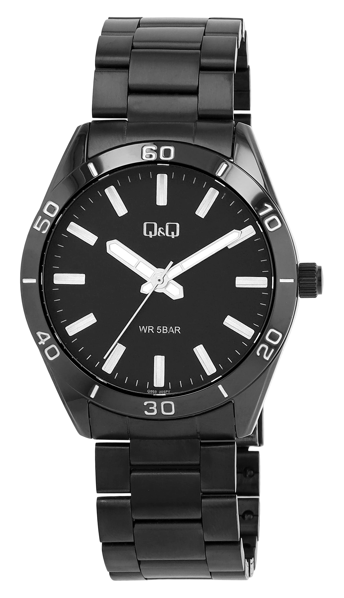 Q&Q Herrenuhr mit Edelstahlband, 5 BAR, schwarz