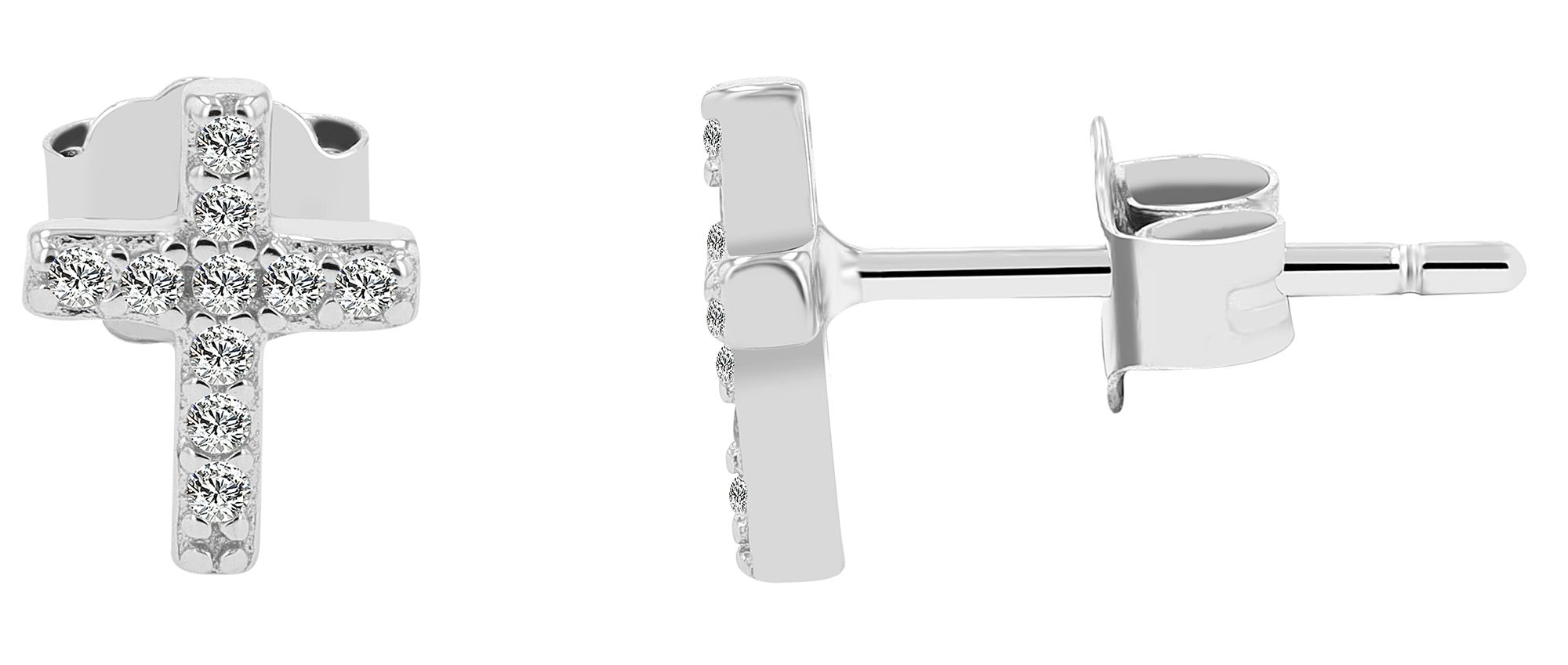 "Jacinta" 925/- Echt Silber Ohrstecker Kreuz, Zirkon, silberfarben rhodiniert