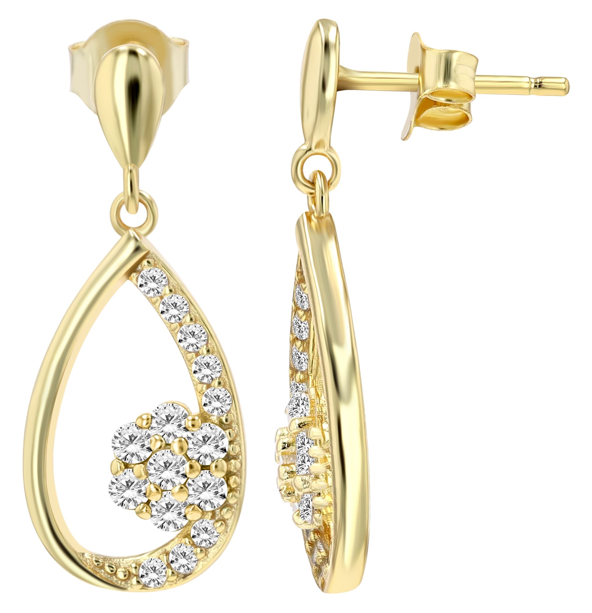 "Eira" 925/- Echt Silber Ohrhänger, Zirkonia - weiß, vergoldet