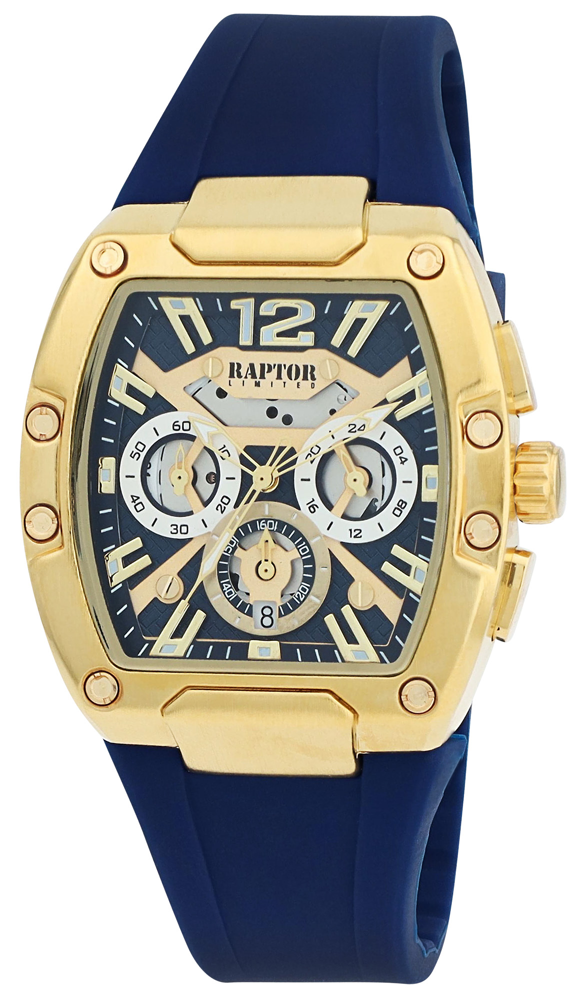 Raptor Limited Herrenuhr "Aldriel", Silikonarmband, Chronograph, blau/ goldfarben