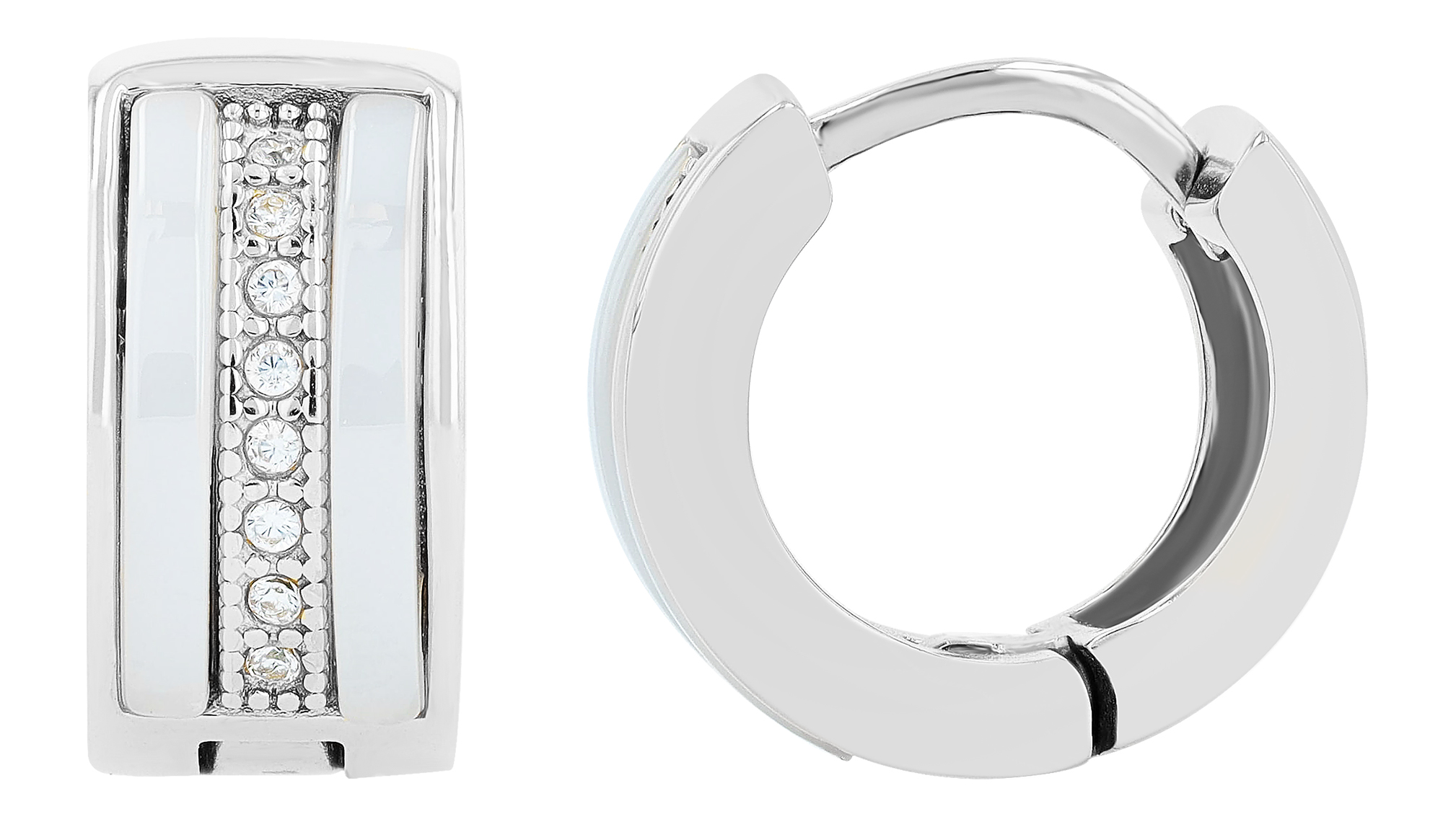 "Rita" Akzent Edelstahl-Keramik Ohrringe, Zirkonia, silberfarben