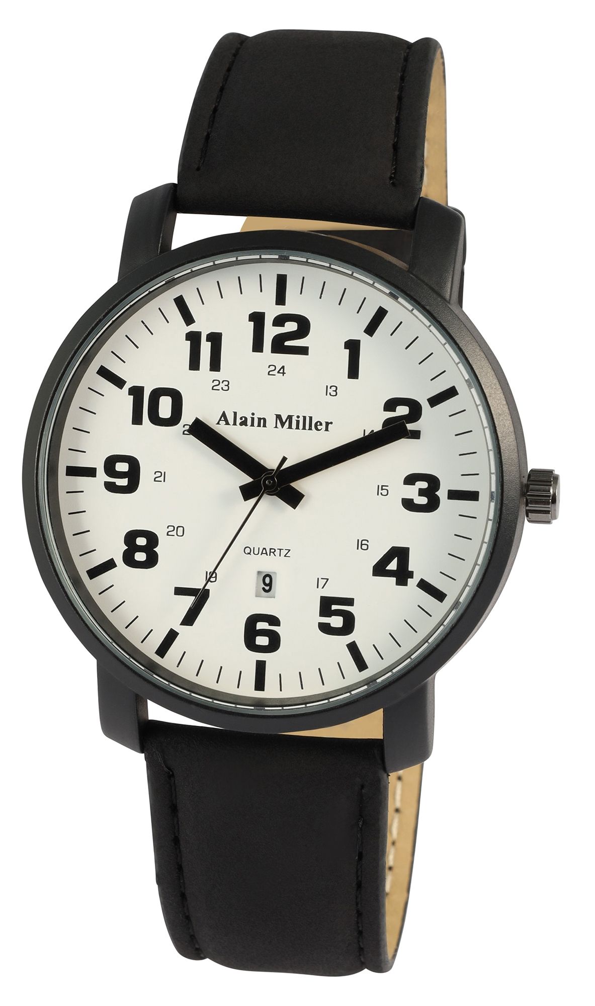 Alain Miller Herrenuhr mit Lederimitationsband, schwarz