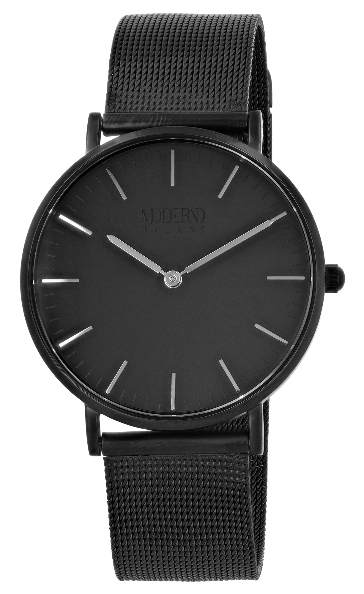 Moderno Milano Edelstahl Damenuhr Ø 36,5 mm, Meshband, Saphirglas, schwarz