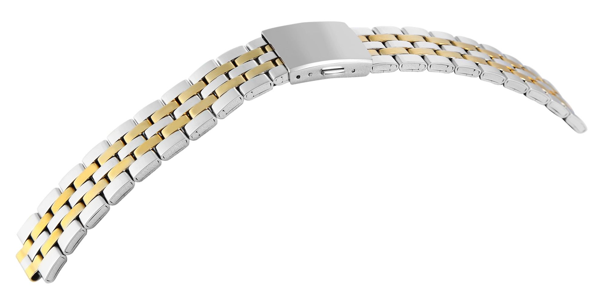 Edelstahl-Uhrenarmband mit Faltschließe, bicolor, 14 mm