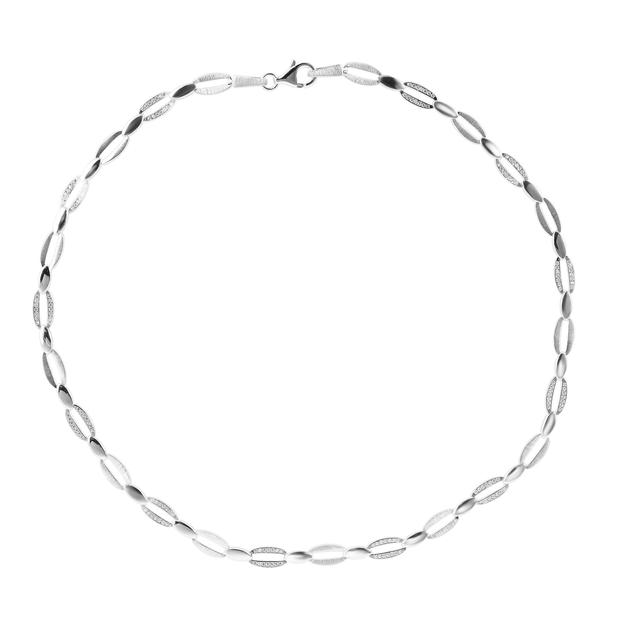 925/- Echt Silber Halskette "Lene", Zirkoniabesatz, mattiert/poliert, 925/rhodiniert