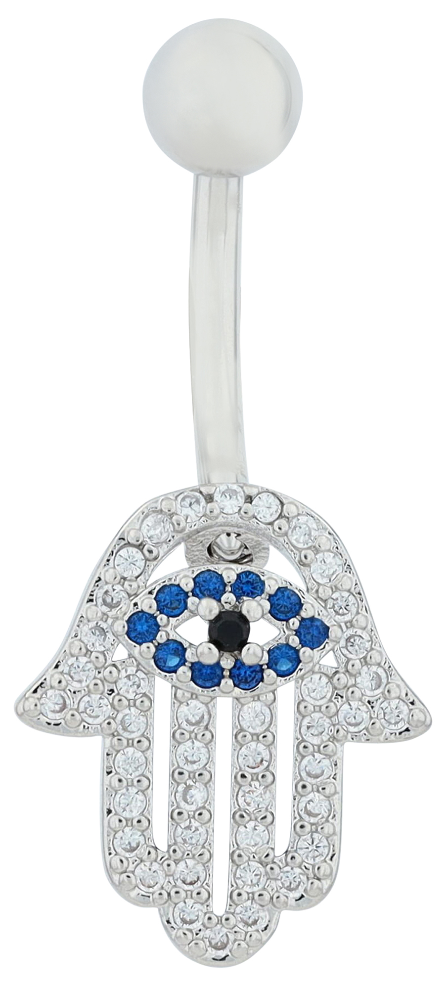 "Elvira" Edelstahl-Bronze Bauchnabelpiercing, Länge 11mm/ Stärke 1,8 mm, Zirkonia, silberfarben