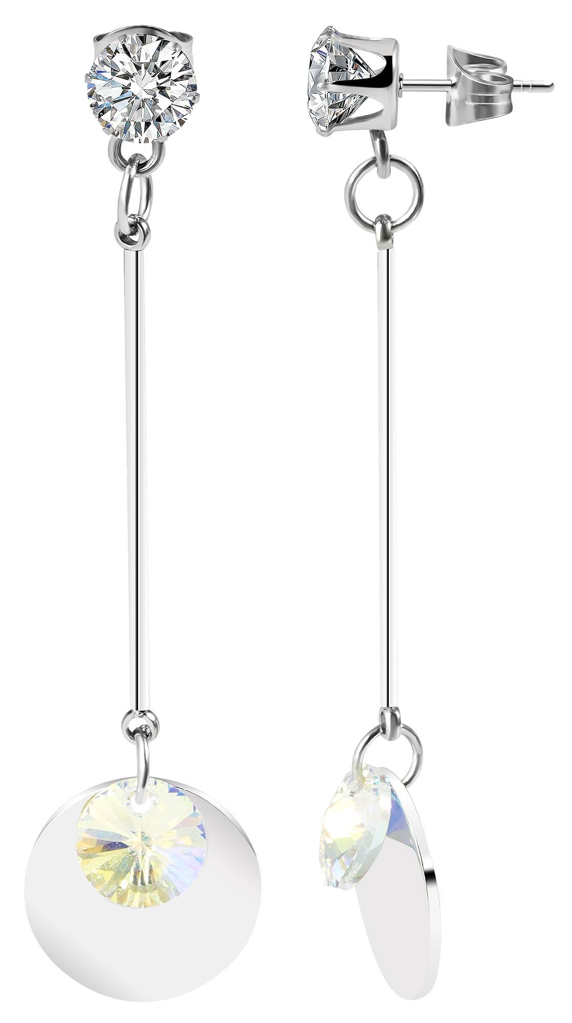Akzent Edelstahl Ohranhänger mit Swarovski, Münze, Stein, silberfarbig, Länge: 6 cm / Breite: 1,5 cm / Stärke: 0,5 cm