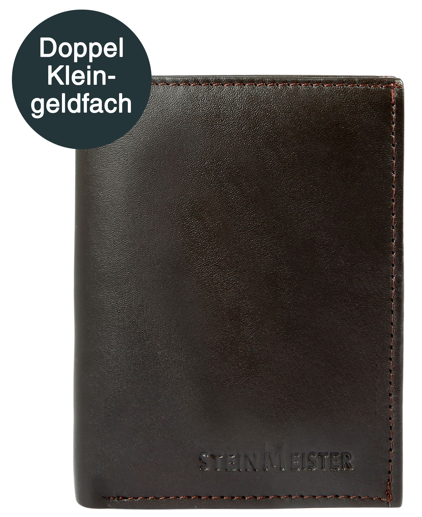 Steinmeister Geldbörse aus Echtleder mit doppeltem Münzfach, braun