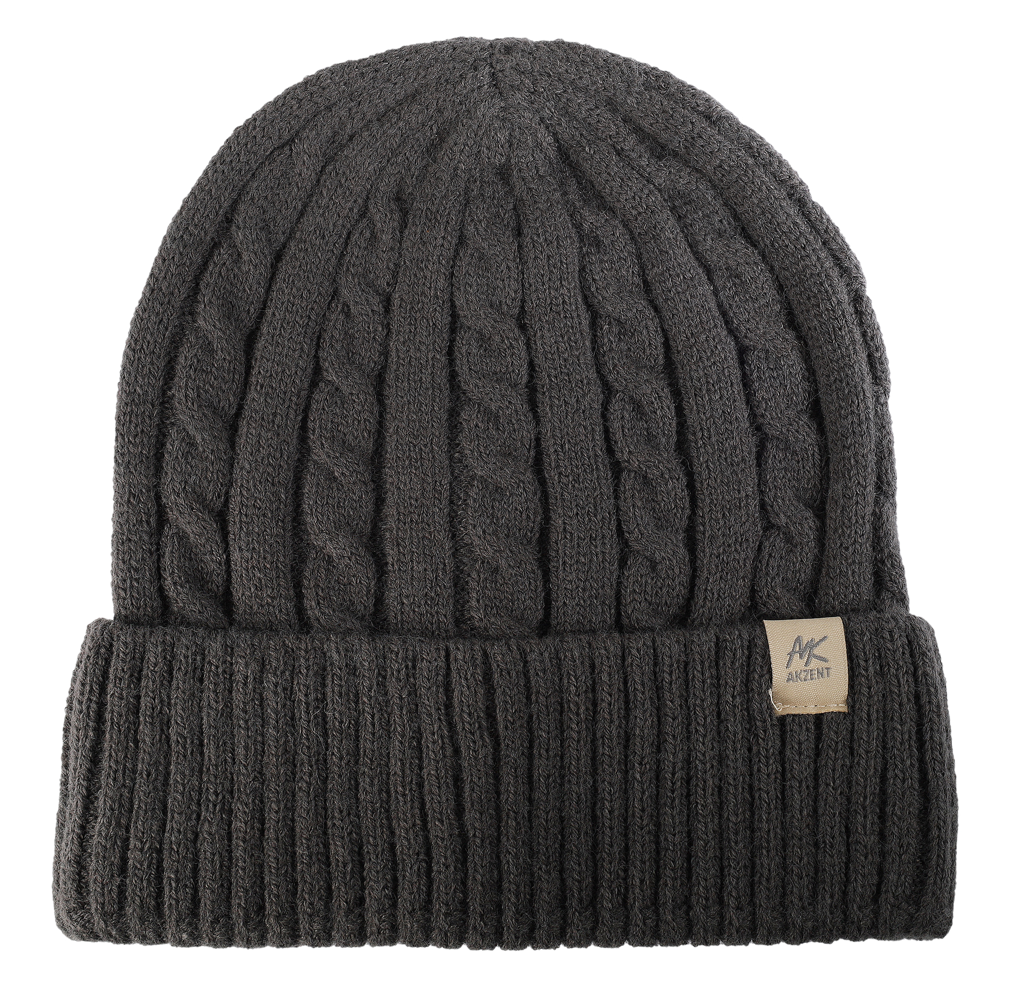 Akzent Strickmütze mit Umschlag, 100% Acryl, 4-VE, grau Akzent Strickmütze mit Umschlag, 100% Acryl, 4-VE, grau