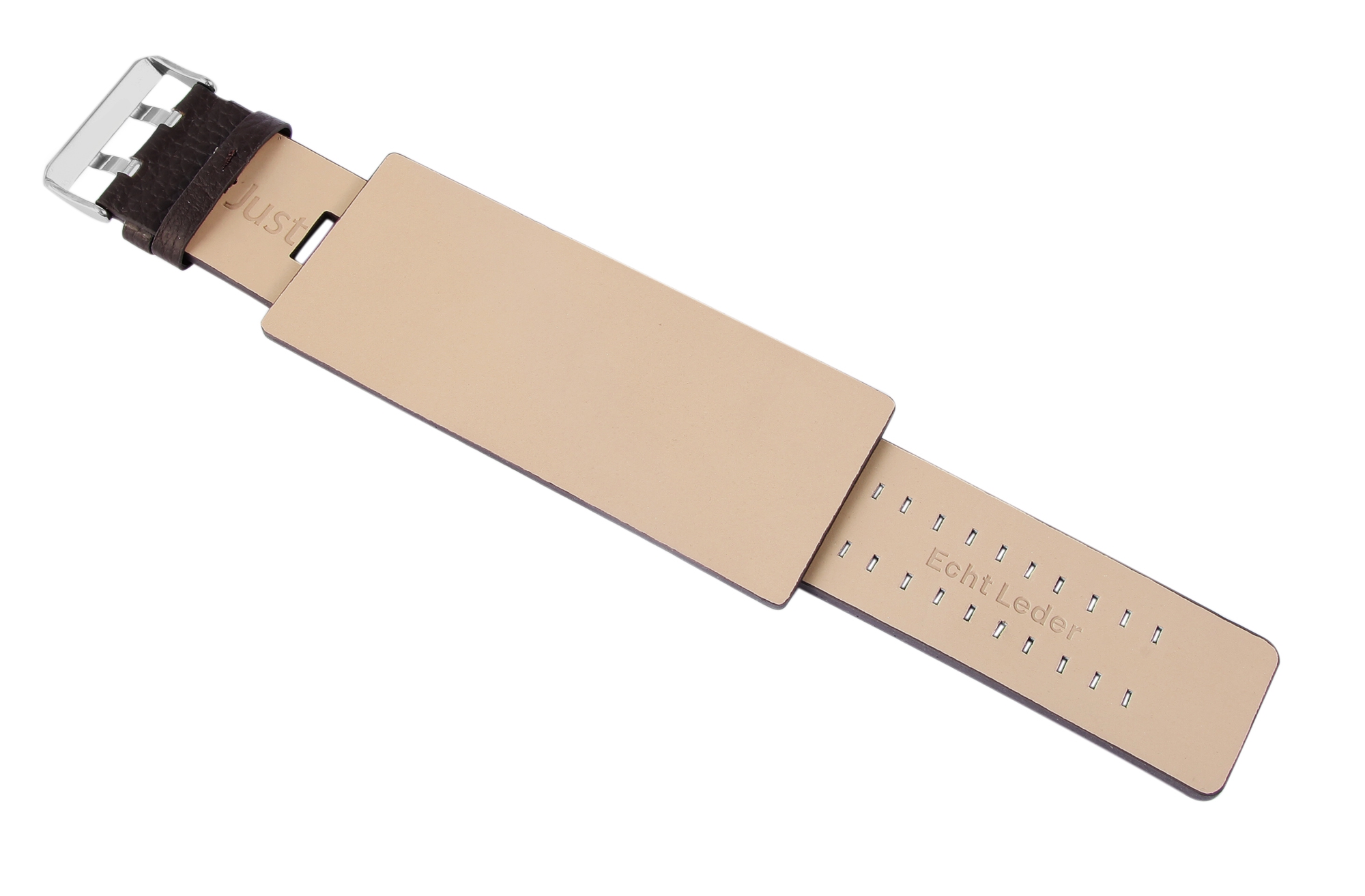 Just Echtleder-Uhrenarmband mit Unterlage, dunkelbraun, 32 mm