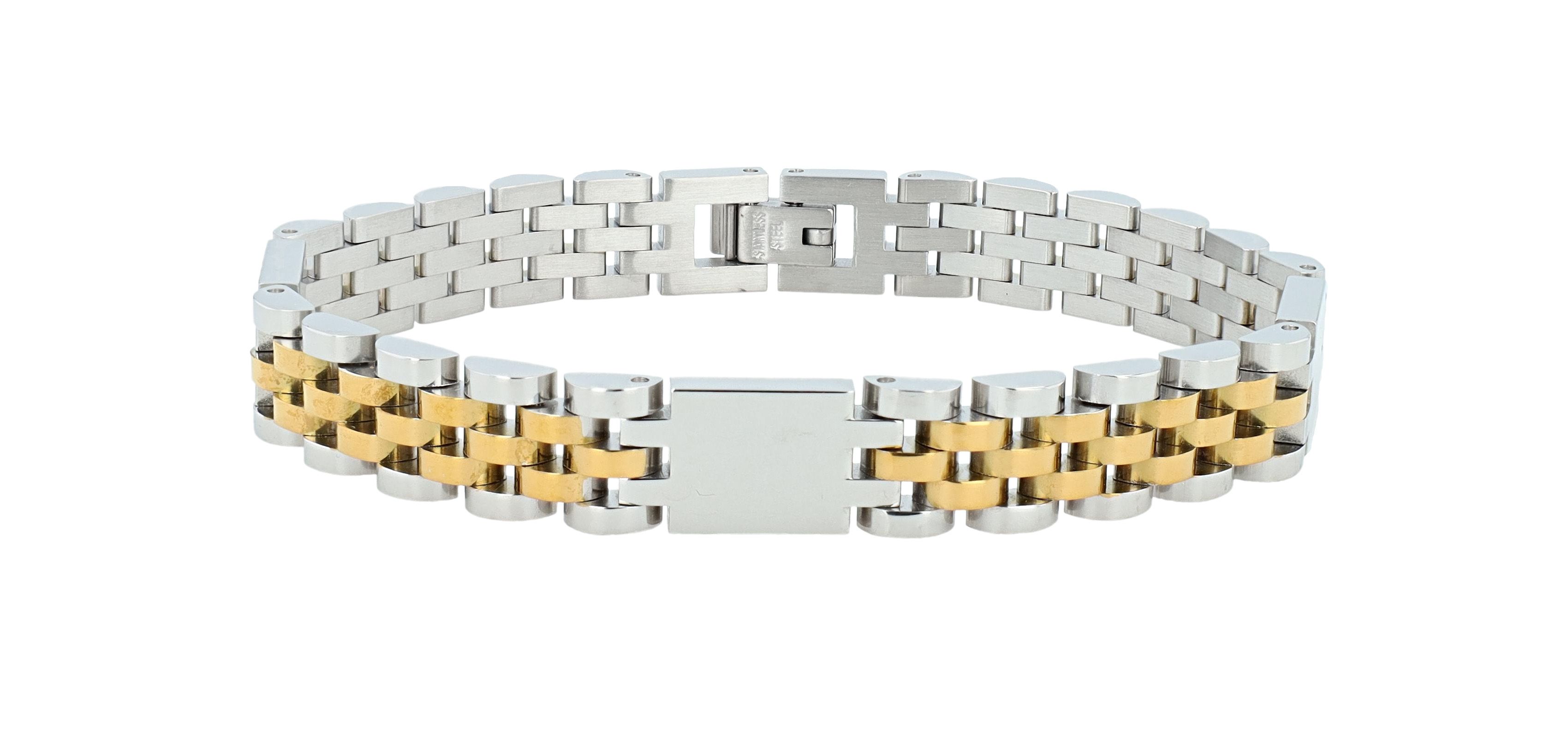 "Jareth", Akzent Edelstahl Armband, Gravurelemente, 21 cm, bicolor