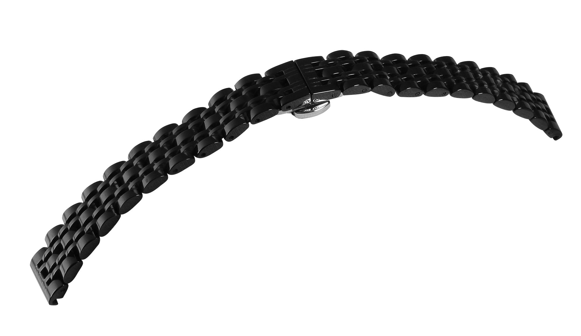 Uhrenarmband aus Edelstahl mit Butterflyschließe, schwarz, 14 mm