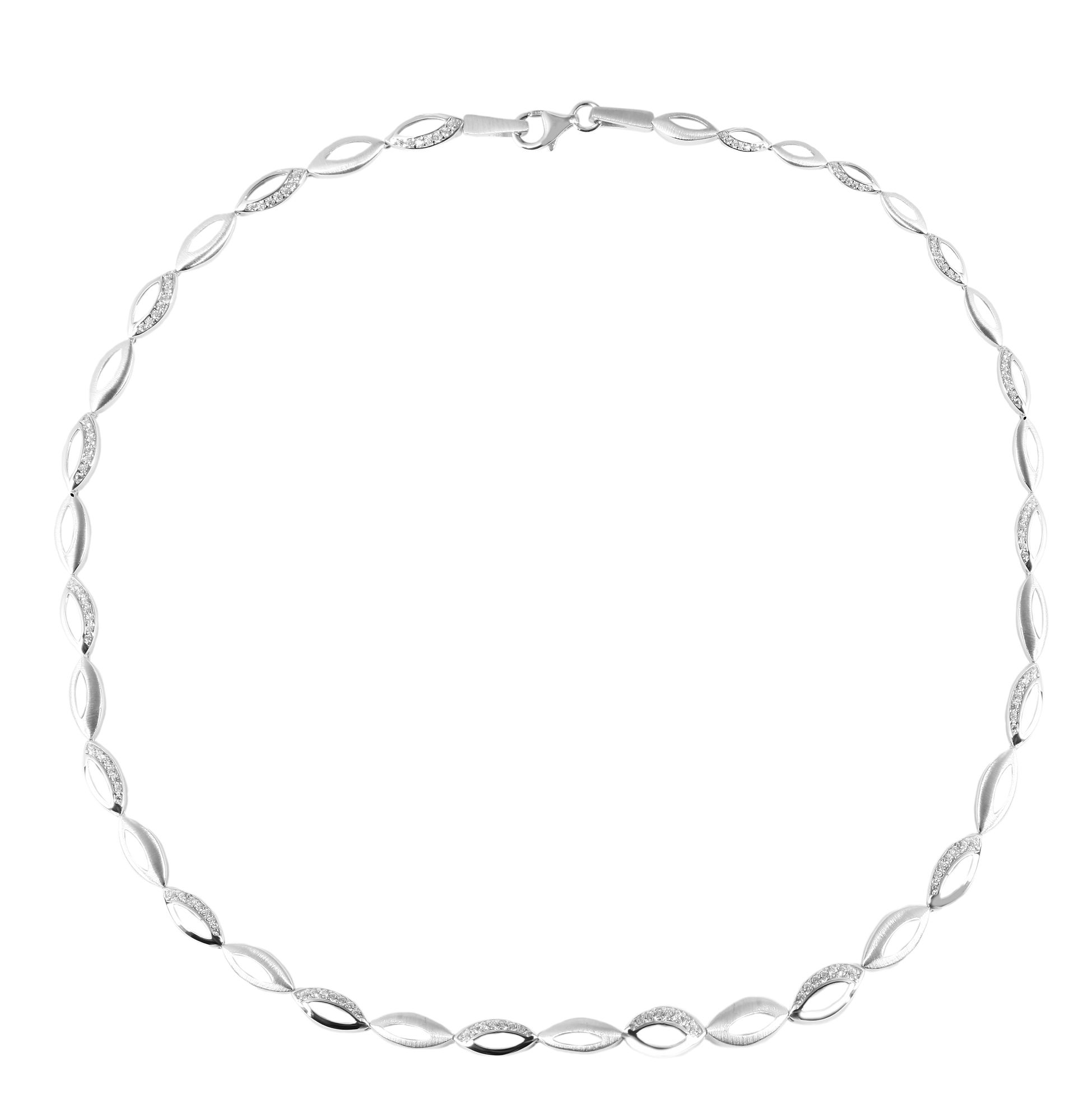 925/- Echt Silber Halskette "Milani" mit Zirkoniabesatz, matt/poliert, 925/rhodiniert