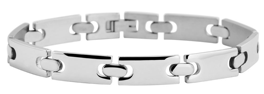 "Andeo", Akzent Gliederarmband, Edelstahl, mattiert/poliert, gravierbar, silberfarben, 21 cm