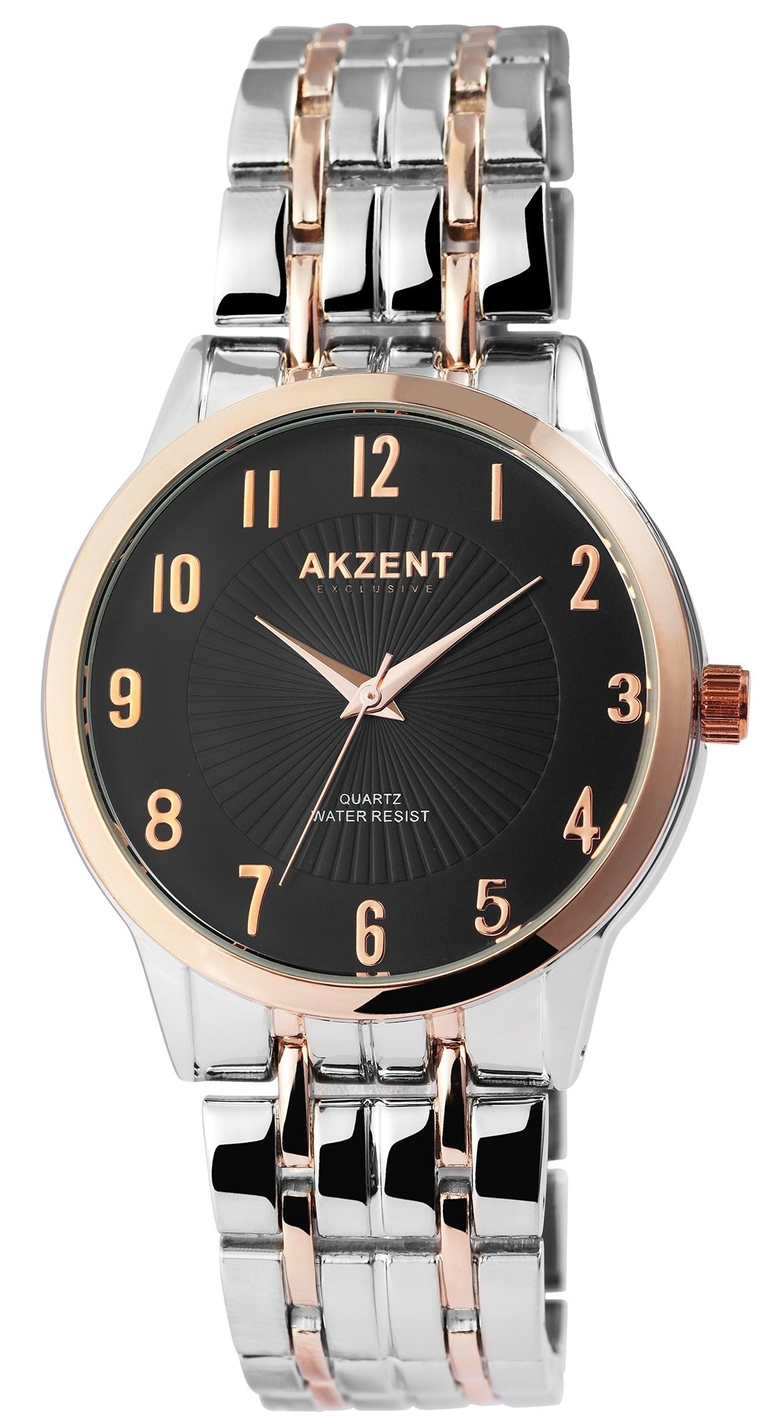 Akzent Exclusive Herrenarmbanduhr mit Metallband, silber- und roségoldfarben