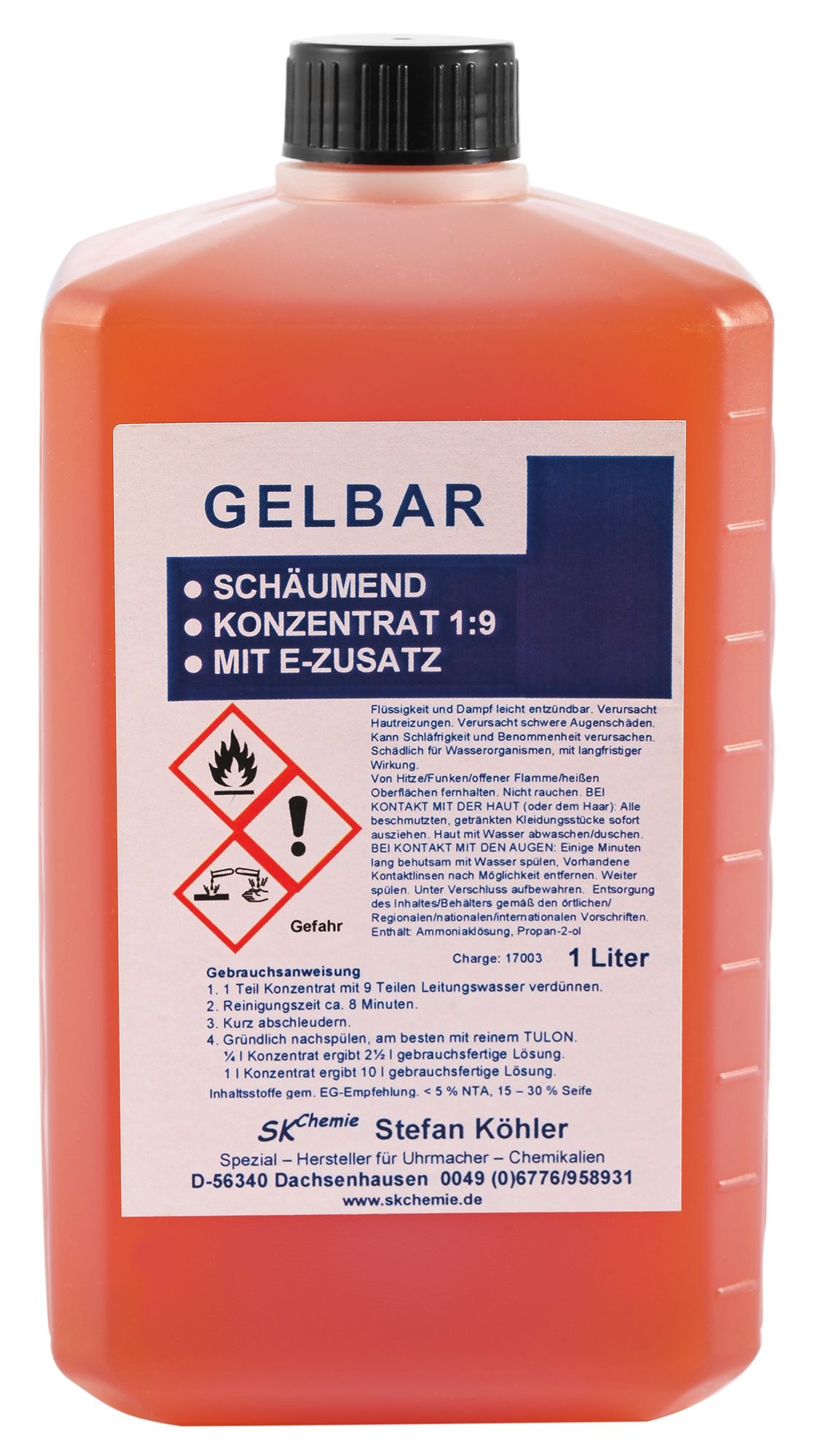 'Gelbar' Reinigungsflüssigkeit für Uhrenteile, schäumendes Konzentrat, 1 Liter