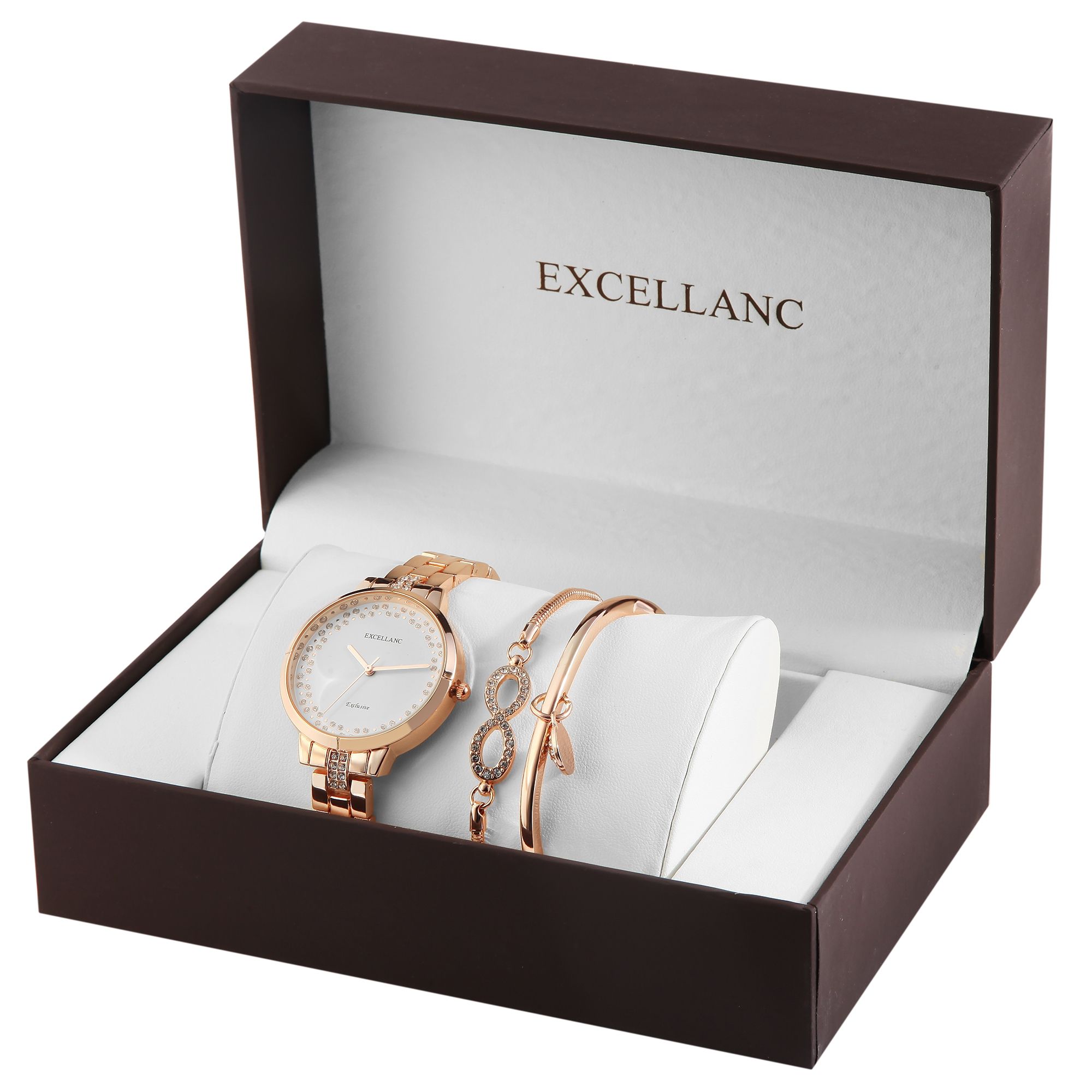 Excellanc Geschenkeset, Damen, Uhr, Armband, Armreif, roségoldfarben