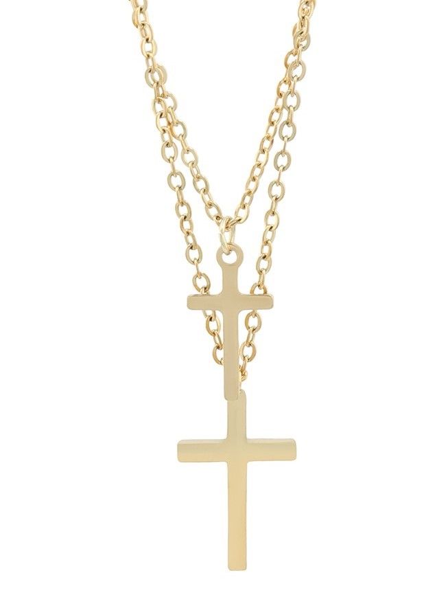 Akzent Layering Halskette "Adery" mit zwei Kreuzanhänger, Edelstahl, goldfarben