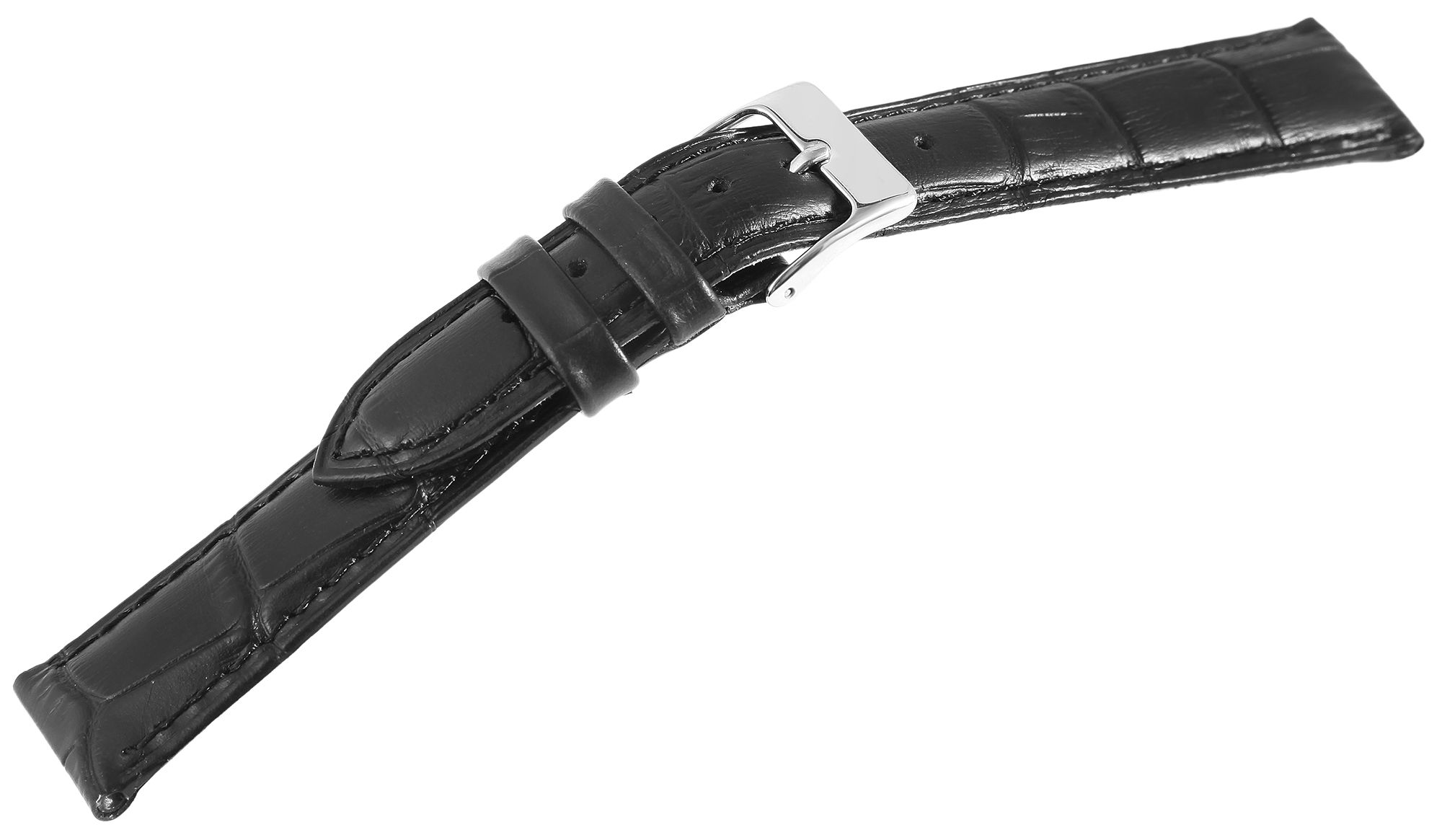 Basic Echtleder Armband, schwarz, Kroko, gepolstert, 18 mm Stegbreite
