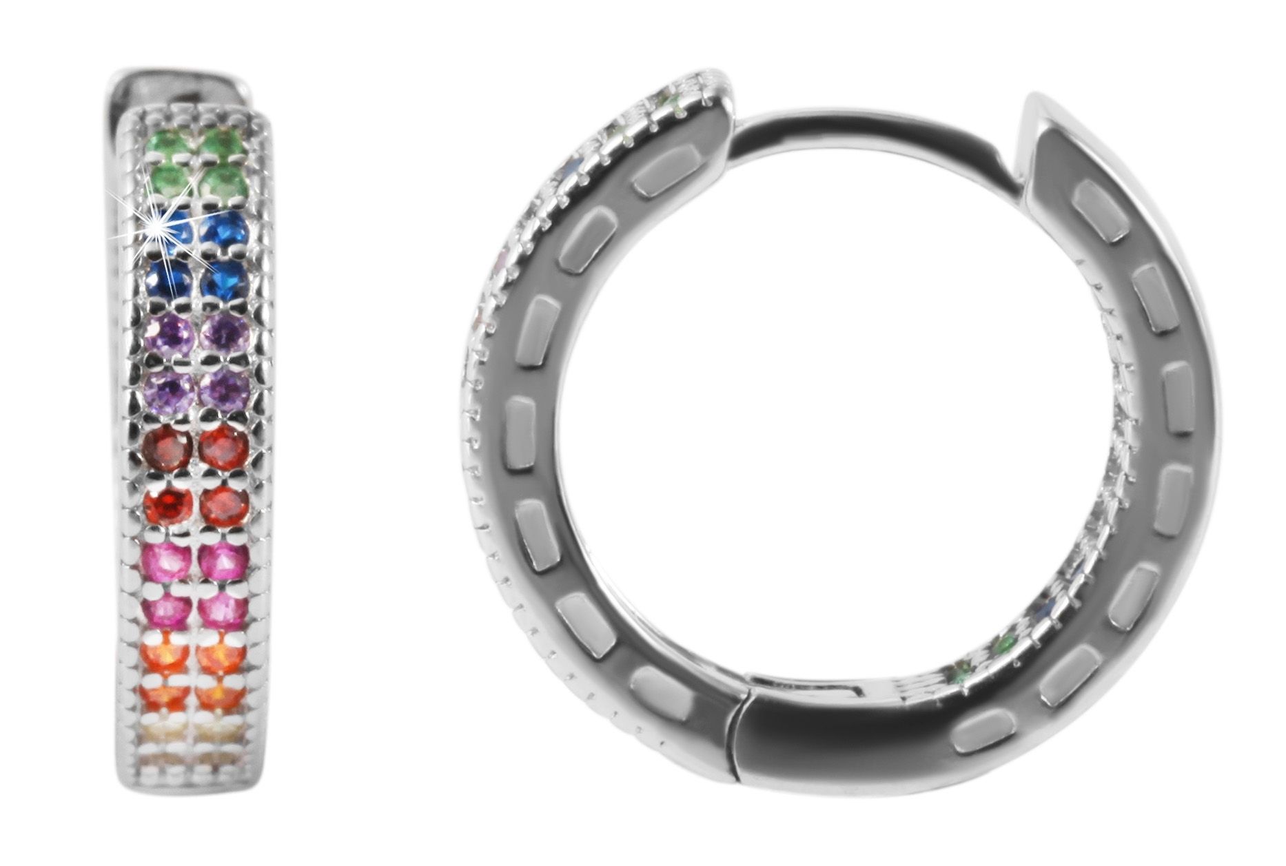 925/- Echt Silber Klappcreolen "Katha" mit buntem Zirkoniabesatz, 925/rhodiniert