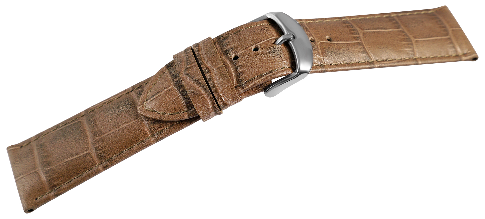 Uhrenarmband aus Echt Leder, Kroko-Optik, taupe, 20 mm