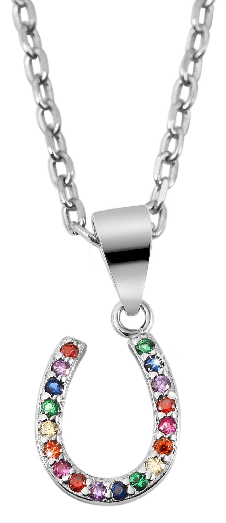 925/- Echt Silber Anhänger ohne Kette "Samah", Hufeisen mit bunten Zirkoniasteinen, 925/rhodiniert