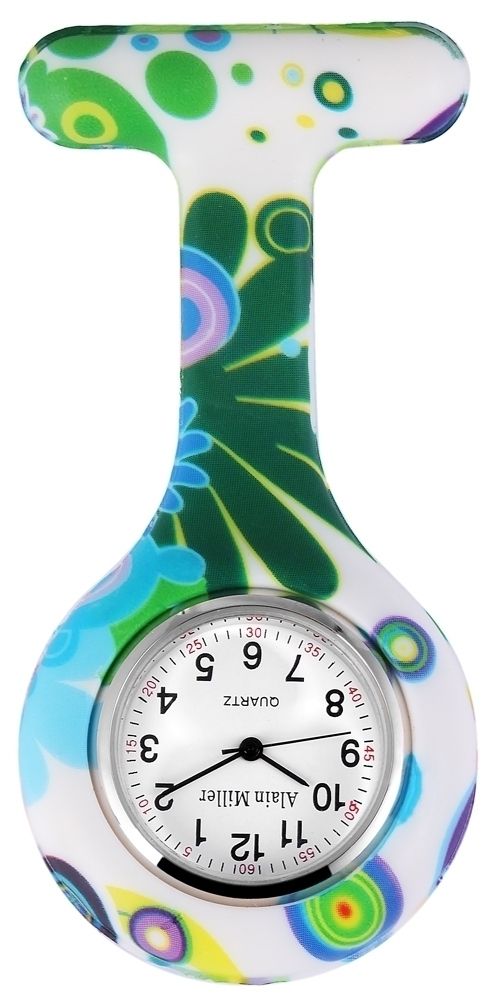 Alain Miller Krankenschwesteruhr aus Silikon mit bunten Muster