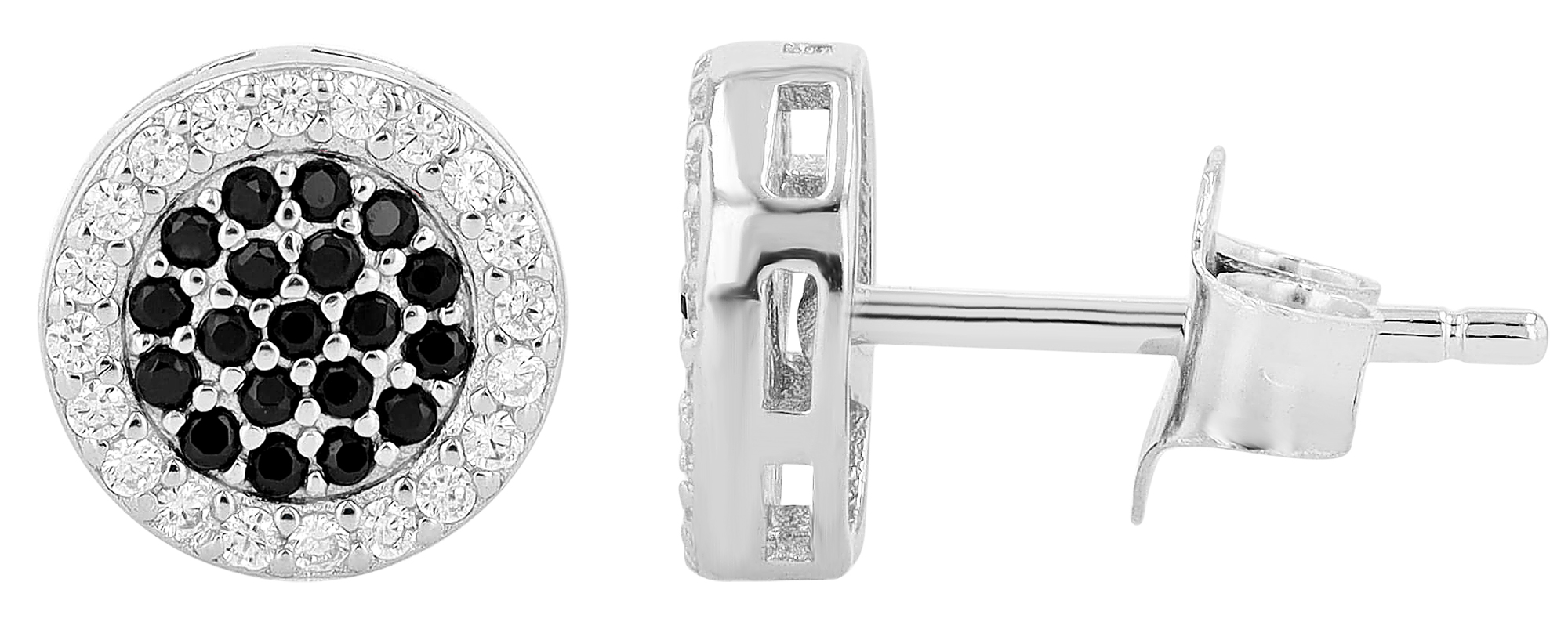 "Serane" 925/- Echt Silber Ohrstecker, Zirkonia schwarz, silberfarben rhodiniert