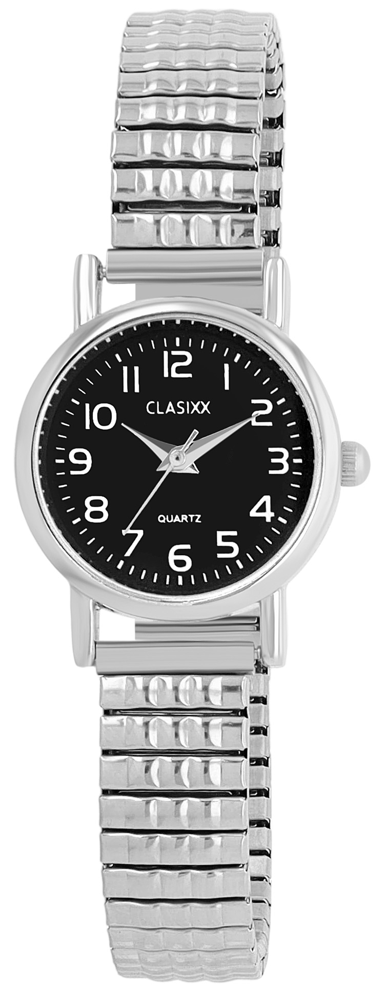 CLASIXX Damenuhr mit Edelstahlzugarmband, silberfarben/schwarz