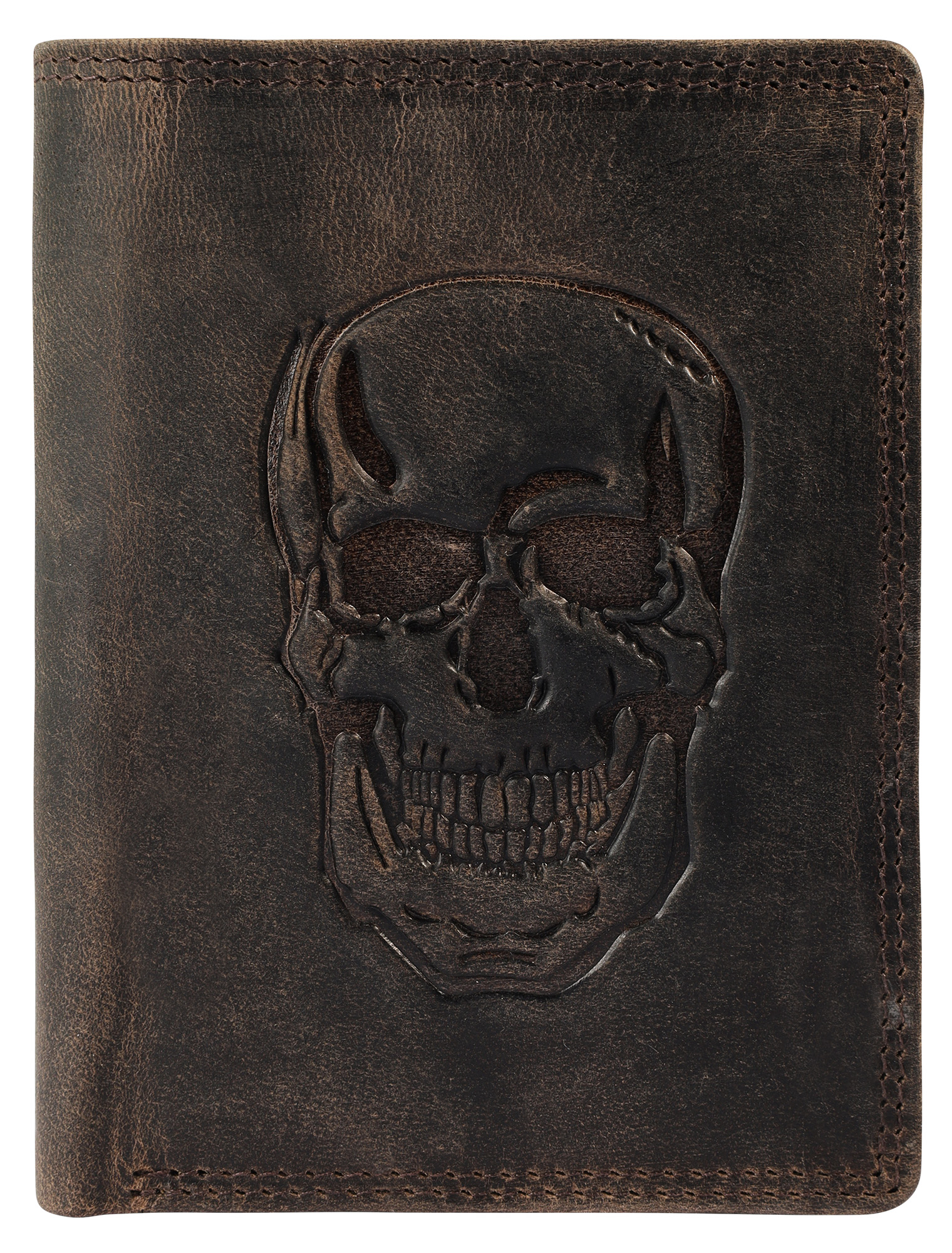 Akzent Geldbörse, RFID, Hochformat, Totenkopf, braun