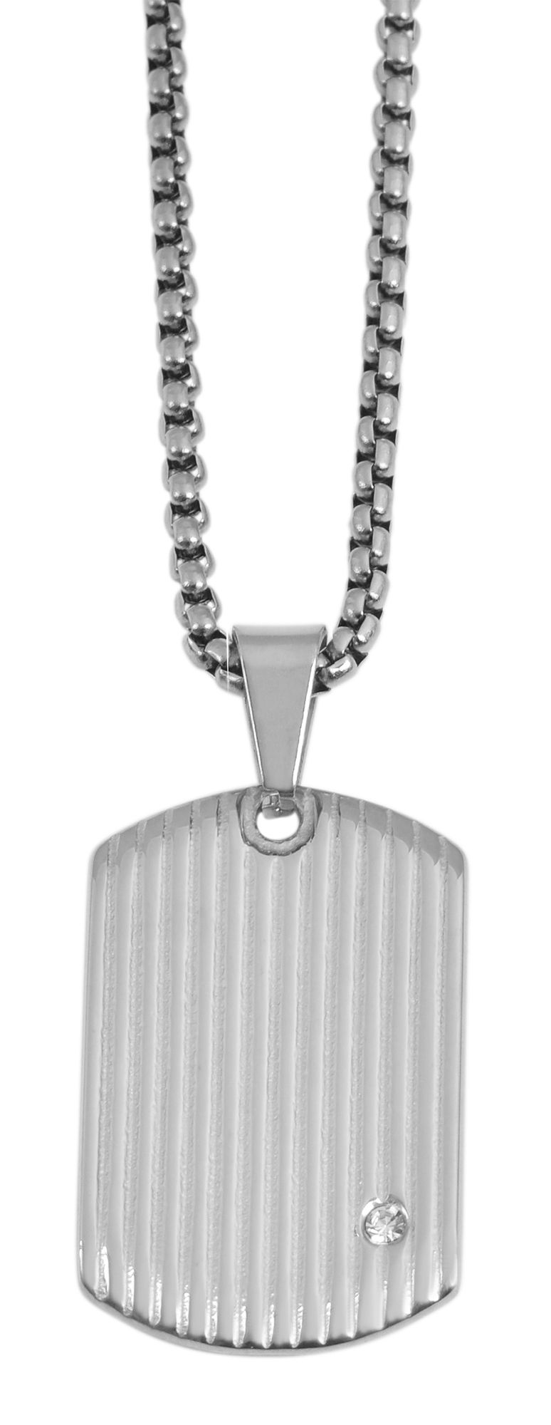 Akzent Edelstahlkette mit gravurfähigem Anhänger, Simili besetzt, silberfarbig