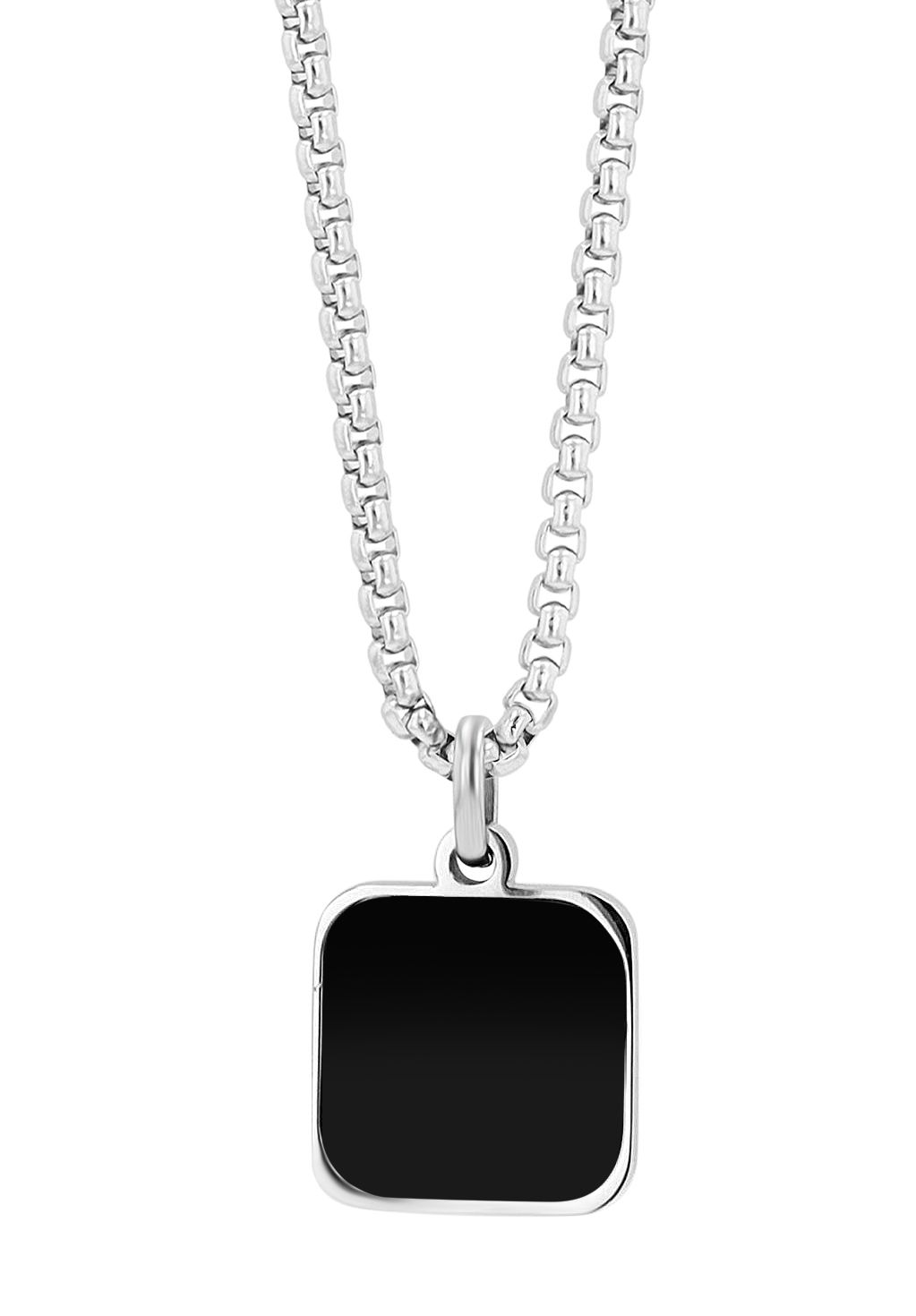 "Naturella", Akzent Edelstahl Erbskette mit Natursteinanhänger - schwarzer Achat, 61 cm