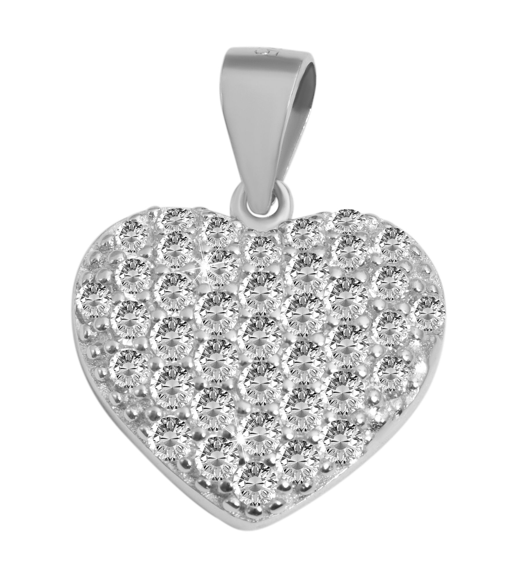 925/- Echt Silber Anhänger ohne Kette "Lynda", Herz mit Zirkoniabesatz, 925/rhodiniert